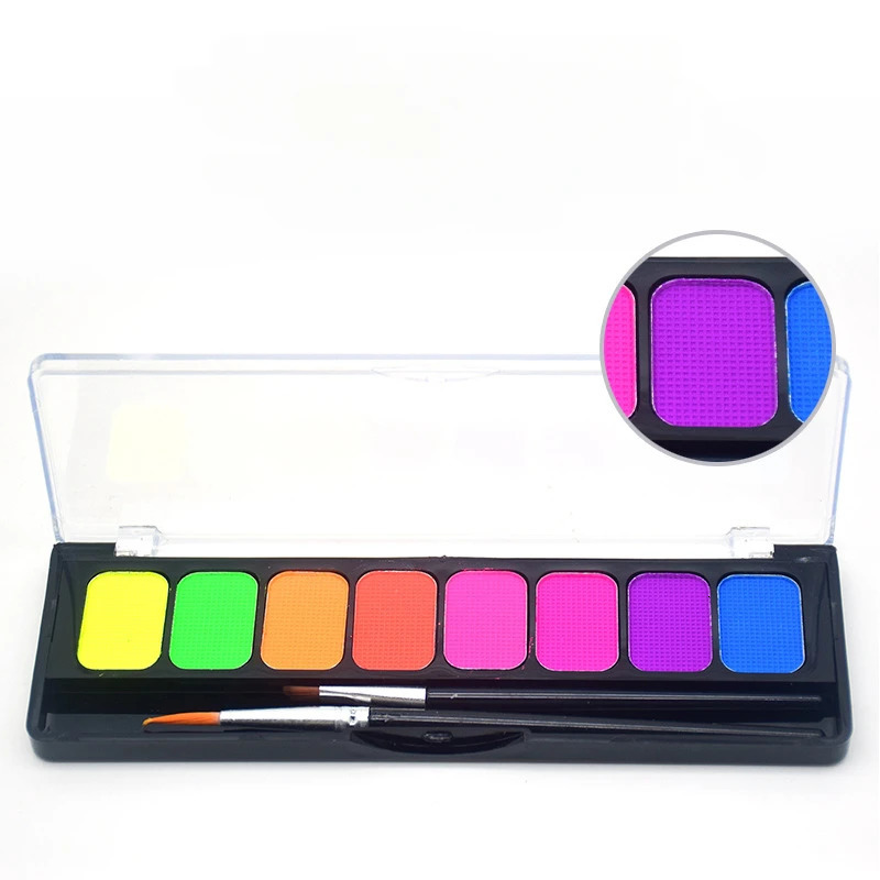 8-Color Water-Soluble Fluorescent Body Paints Halloween Dark Night Glow Paintbrush DIY Quick Dry Camouflage Paste Eyeline Makeup 240626
