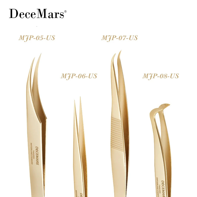 DeceMars Eyelash Extension Tweezers Gold Color 240626