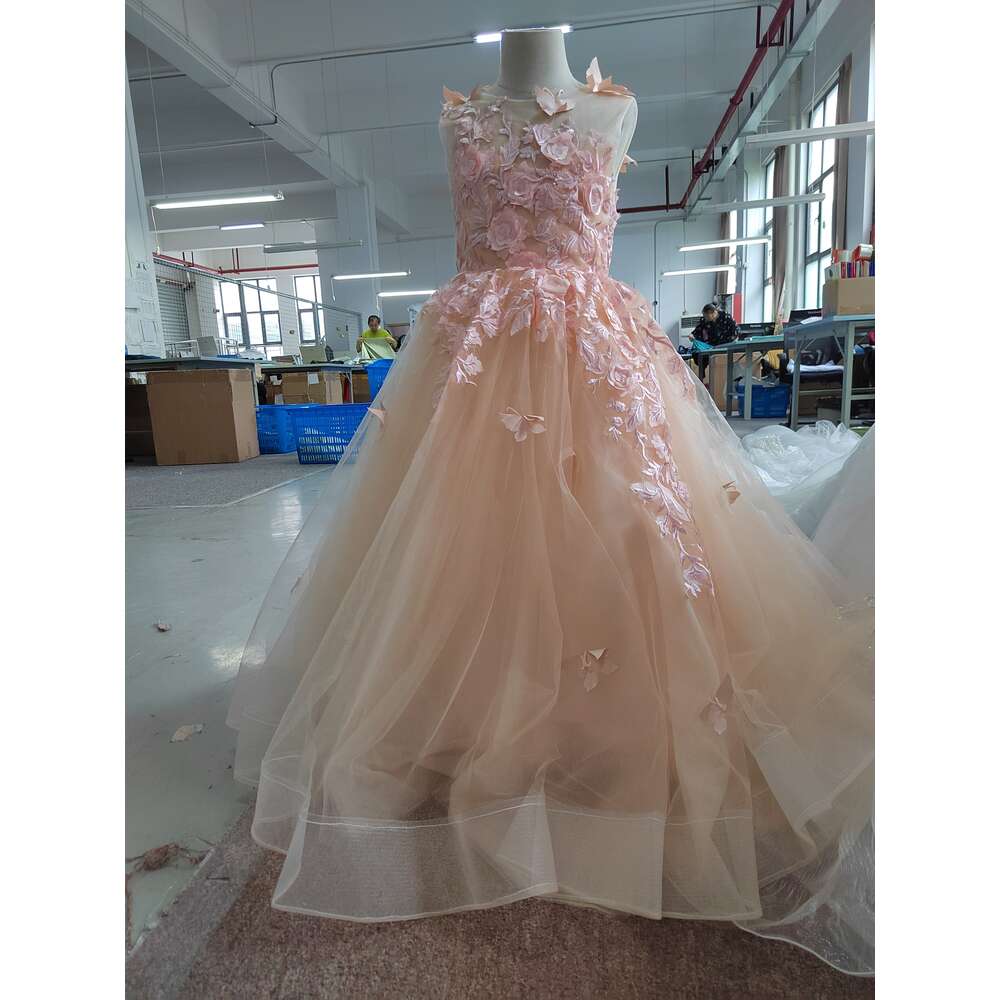 Flower Dresses Weddings Sleeveless Tulle Party Dress For Kids Girl Lace Appliques Princess Ball Gown Pageant Mc2300 0629