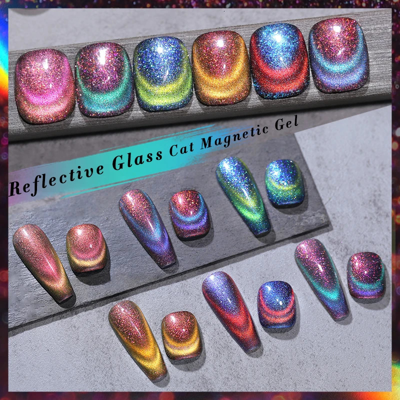 10ml Double light reflective glass cat magnetic gel glitter rainbow color gel nail polish semi anent Varnis 240625
