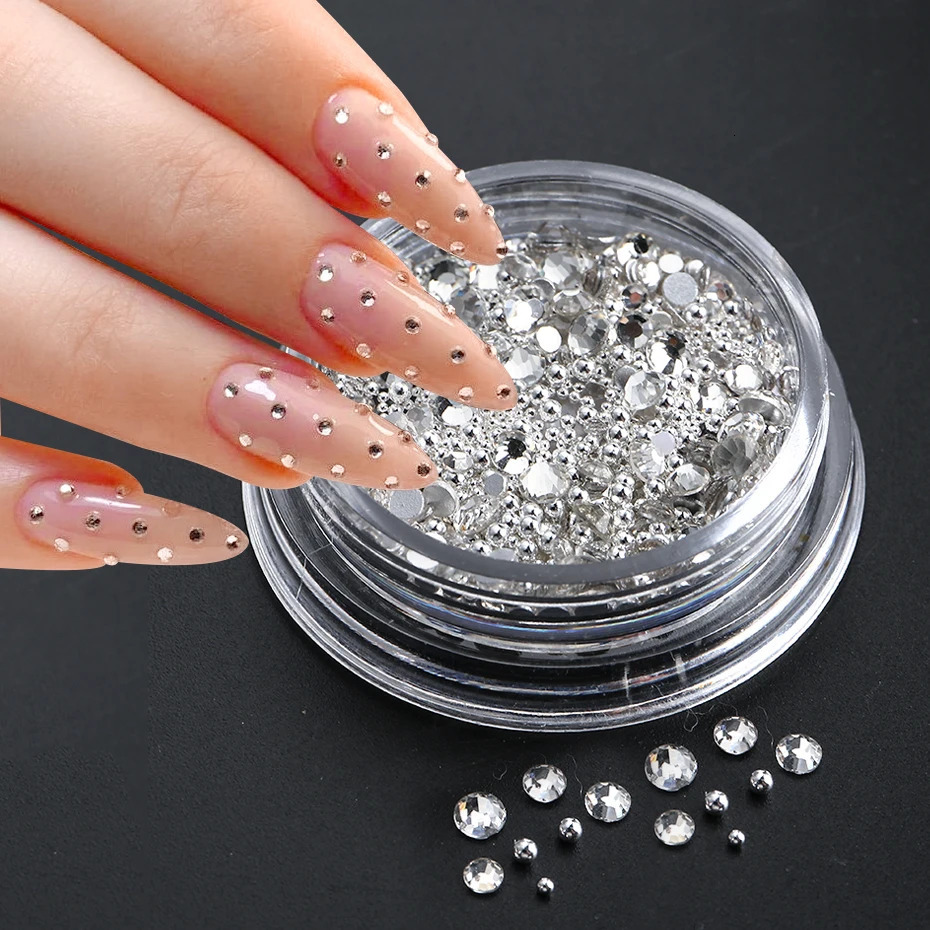 Mixed Mini Nails Rhinestone Flat Back Crystal Stone Metal Beads Pearl Butterfly Nail Art Charm Jewelry Handmade 240625
