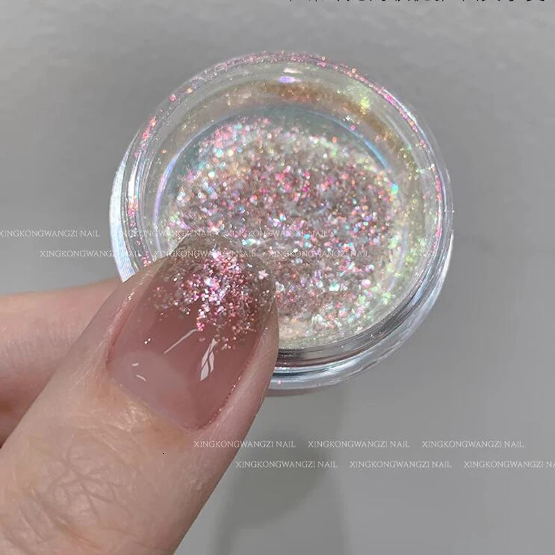 1Jar Aurora Broken Diamond Nail Powder Holographic Iridescent Aurora Powder Mermaid Pigment Glitter Nail Art Chameleon Powder 240625