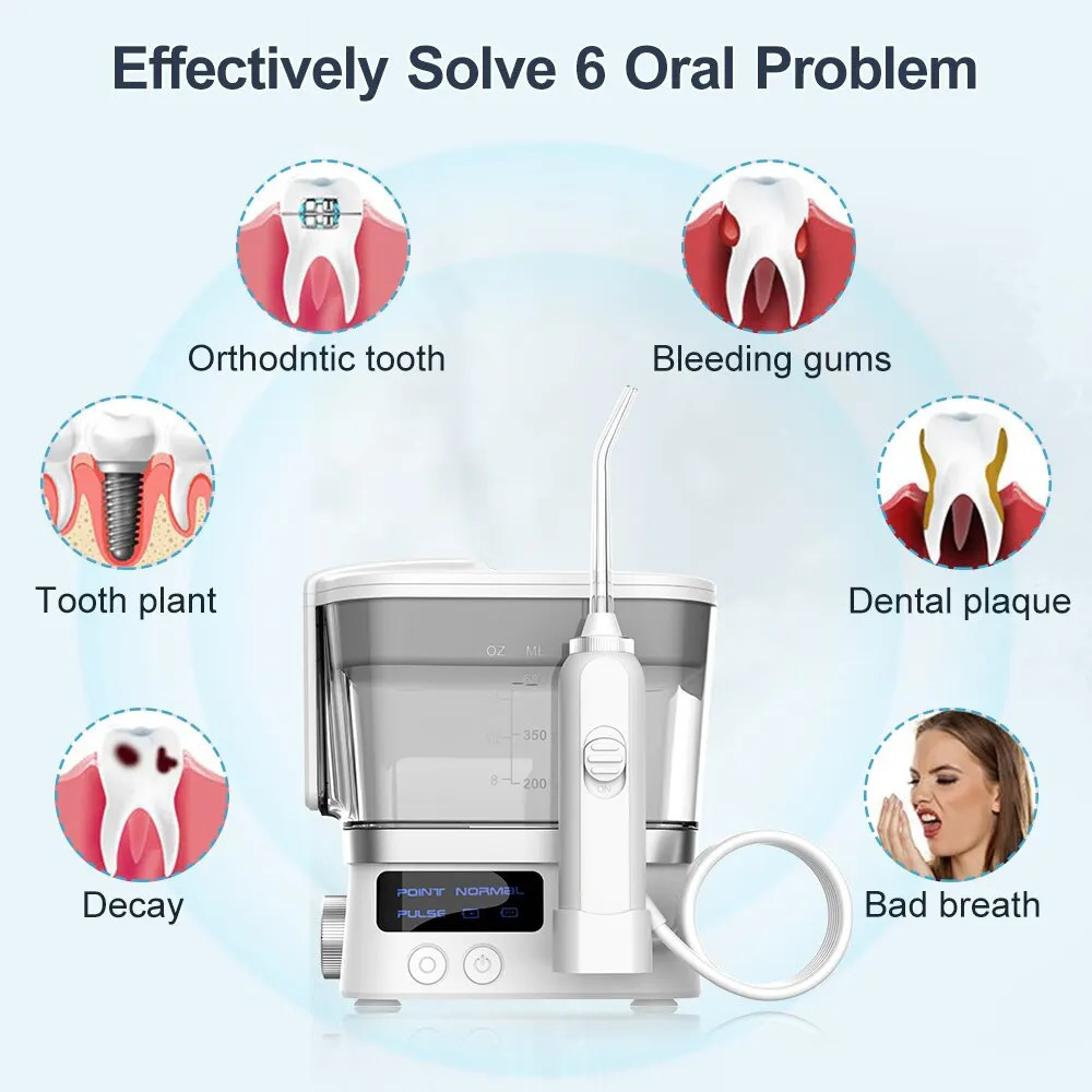 Oral Irrigator USB Rechargeable 10 Levels Water Flosser Portable Dental Water Jet 600ML Water Tank Household Teeth Cleaner 240625