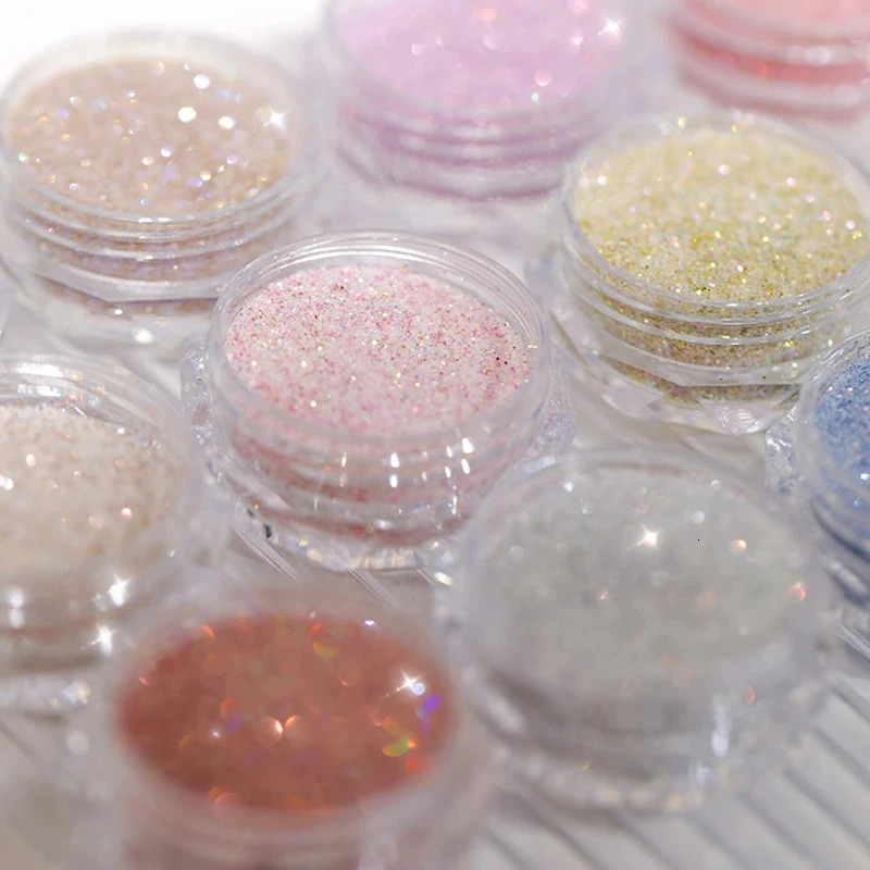 8 Colors Reflective Nail Crystal Diamond Powder Shiny Chrome Iridescent Rainbow Glitter Pigment UV Gel Polish Nails Art Decorati 240625