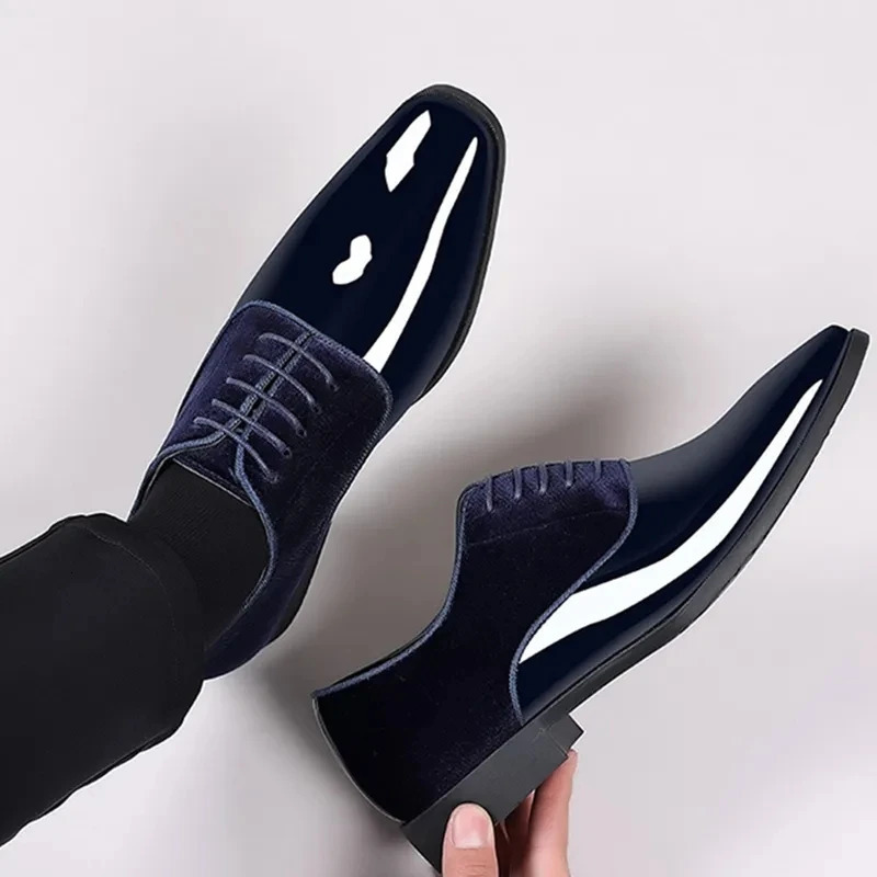 Black PU patent mens leather shoes casual business shoes lace formal office shoes mens parties weddings Oxford 240625