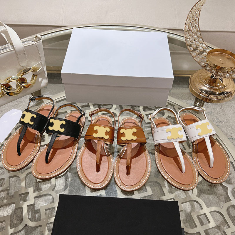 THONG IN CALFSKIN Designer Sandal Womens sandal upper metal logo sandals brown sandals flip flop sandals round head sandals summer vacation sandals