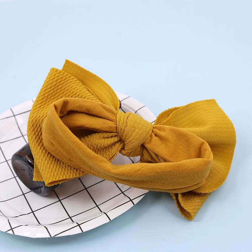 Solid Big Bow Topknot Headband for Baby Girls Elastic Nylon Hair Bands Handmade born Fashion Turban Headwraps Accessories 240625