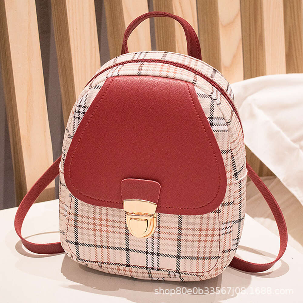 Fashion Girls Small Backpack Ladies Handbag Crossbody Clash Colour Mobile Phone Bag PU Material Lattice Printing Version H6.26#9.68 ddmy 8a56