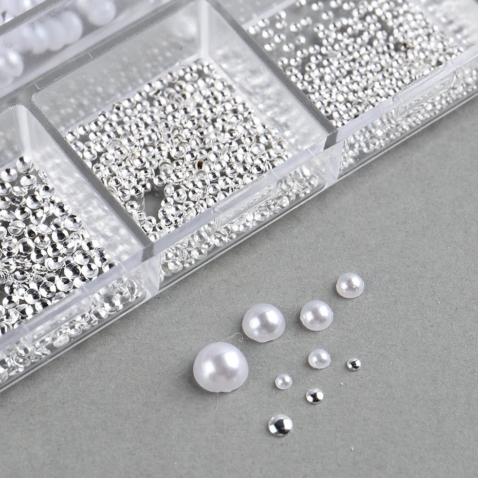 White Pearl Nail Art Rhinestone Half Round Beads Mixed in Size Half Round Flat Back Pearl for DIY Decoration Nail Beads Stone 240625