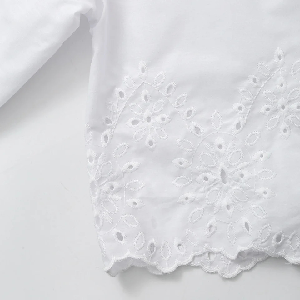 Womens shirt with hollowed out embroidery fashionable and versatile short single breasted long sleeved top 240625