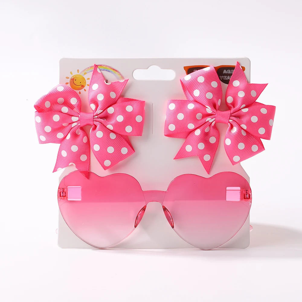 3PcsPack Solid Dot Hair Bows Clip Girls Boutique Bowknot Clips Kids Colorful Heart Sun Glasses Children Accessories 240625