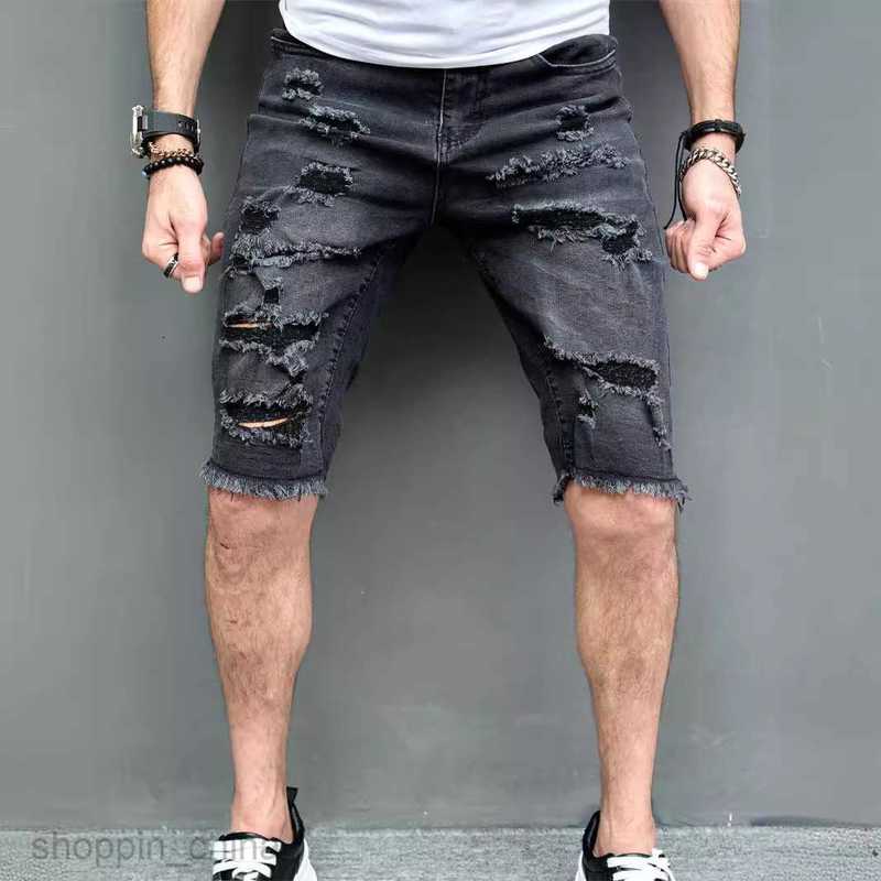 Men's Shorts New Summer Male 5/4 Casual Broken Trendy Middle Pants Scraped Beggar Shorts Male