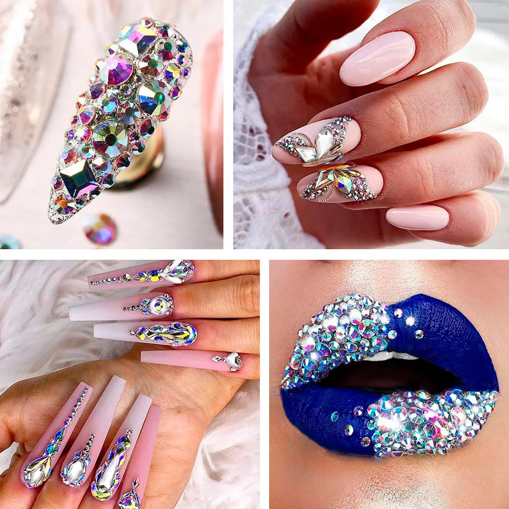 1 box of large-sized AB crystal nail water diamond flat bottomed crystal transparent diamond gemstone DIY nail art decoration tension stone 240625