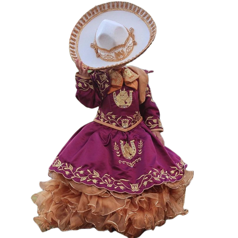 Cute Embroidery Flower Girls Dresses With Short Jacket Ruffle Tiered Ball Gown Prom Birthday Dress Floor Length Brown And Bungudy Toddler Kids Formal 