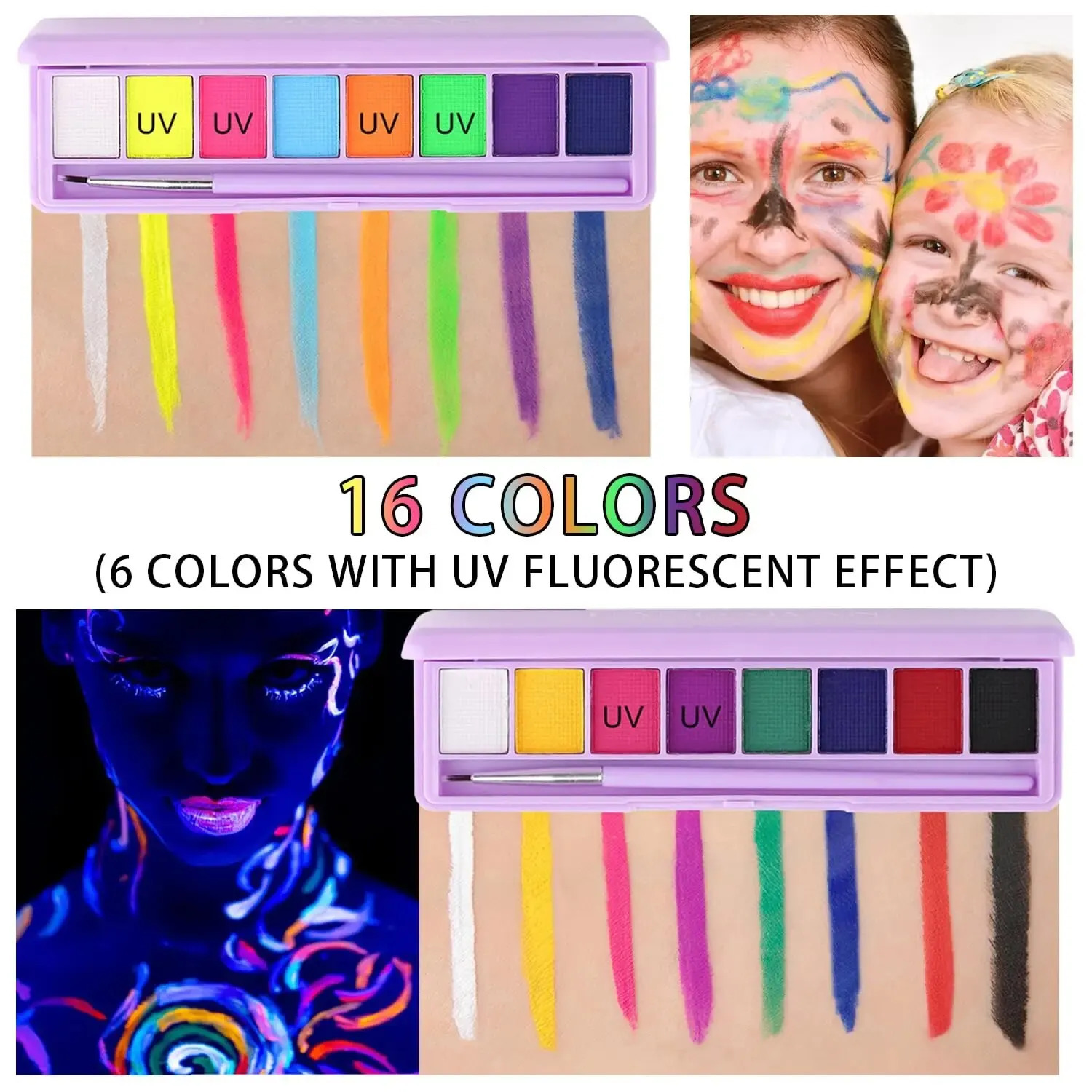 Water Activated Eyeliner PaletteNeon Face Paint Colored Halloween Liner EyelinerUV Blacklight Fluorescent Glow Face Body Paint 240626