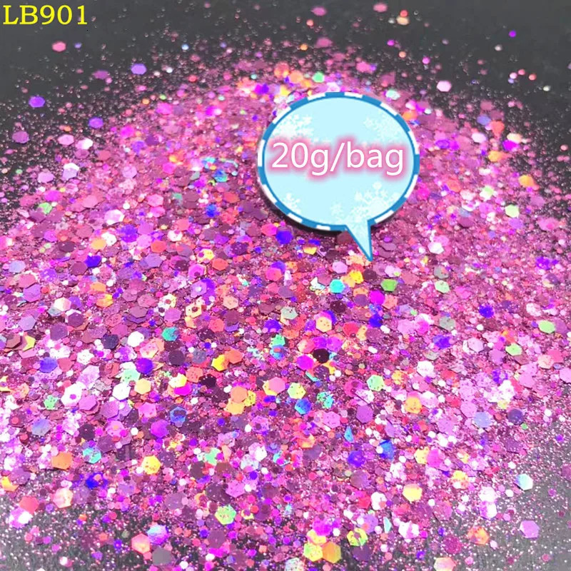 20g/bag Laser Hexagon Holographic Chunky Glitter Nail Tips Glitter Powder Mermaid Flakes Sparkly Glitter Resin Crystal mud 240625