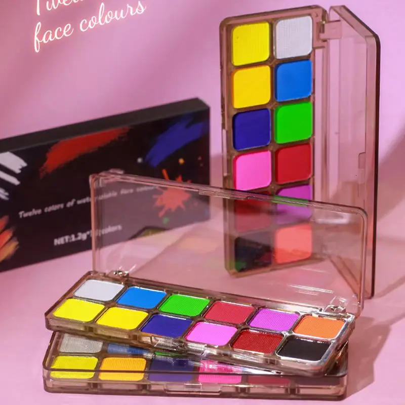 Water Soluble Face Body Paint Bright Fluorescent Rainbow Colorful Safe Facepaint Makeup 12 Color Highly Pigmented Water Soluble 240626