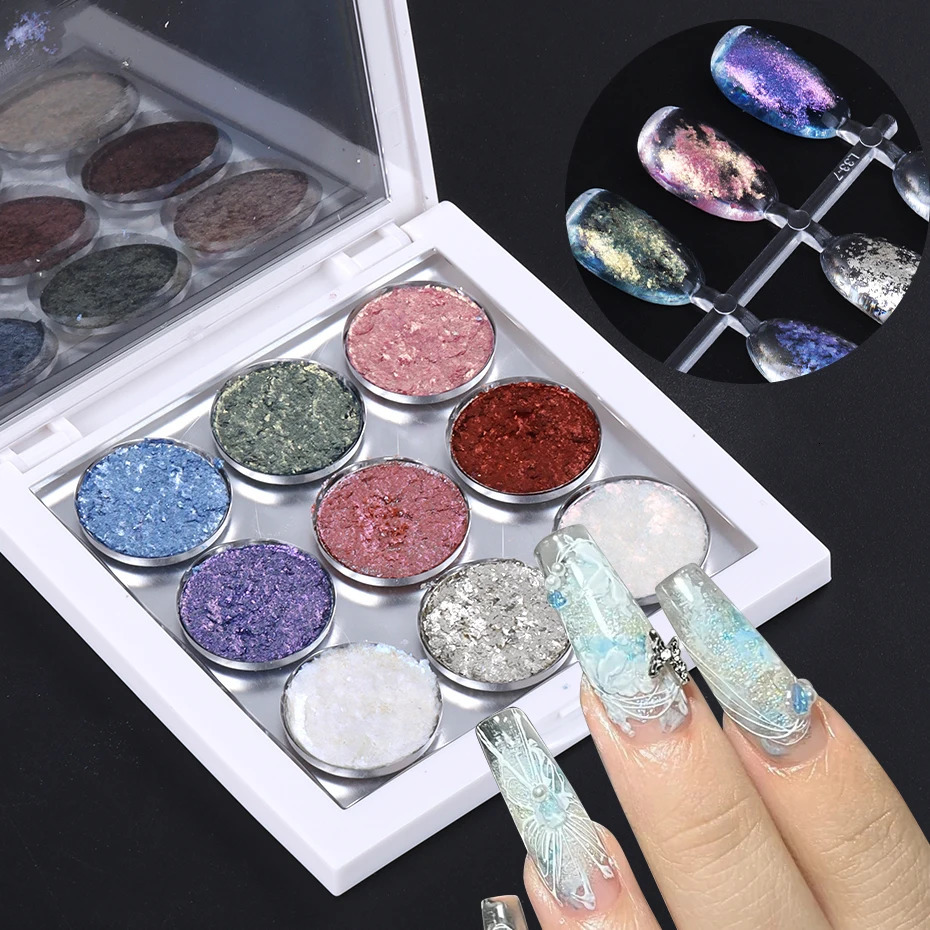 9 Colors Aurora Opal Nail Art Glitters Solid Fine Crystal Flake Rubbing On Dust Pigment Japanese Korean DIY Shiny Manicure Salon 240625