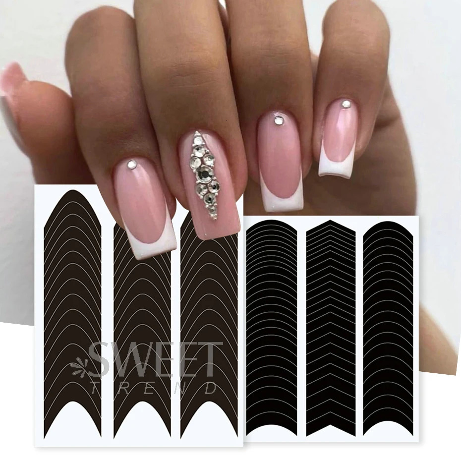 French Stripe Line Nail Shape Edge Tip Guide Ripple Oblique Spray Template Sticker Creative Template DIY Hand Tool Decoration 240625