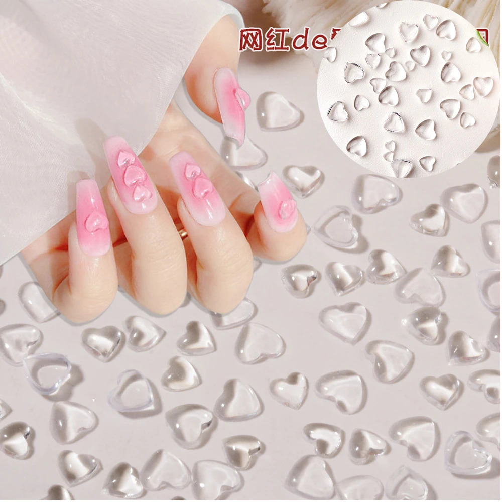 100 pieces of 3D transparent love charm used for nail art decoration transparent resin nail charm rhinestone jewelry for ergonomics 240625