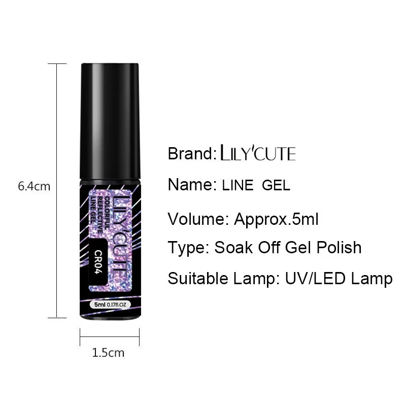 LILYCUTE 5ML Colorful reflective glitter lining gel polishing paint nail polish semi anent UV gel lining French nail polish 240625