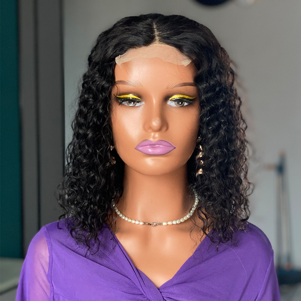 Curly Short 4x4 Top Swiss Lace Glueless 100% Human Hair 150% Density Water Wave Bob Closure Human Hair Wig