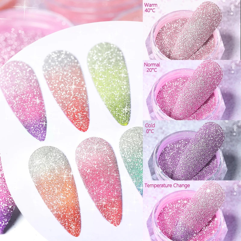 1Box Reflective Thermal Nail Powder Glitter Color Change Shinning Crystal Rhinestone Sequin Pigment UV Gel Polish Decoration DIY 240625