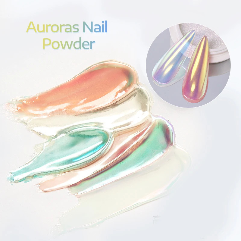 NICOLE DIARY Aurora Nail Powder White Chrome Pigment Pearl Rubbing Dust Mirror Effect Nail Art Glitter Manicure Nail Accessories 240625