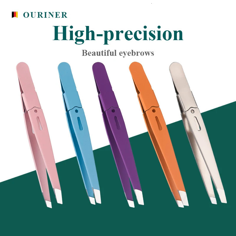 High-Quality Eyebrow Tweezer Colorful Hair Beauty Fine Hairs Puller Stainless Steel Slanted Eye Brow Clips Removal Makeup Tools 240626