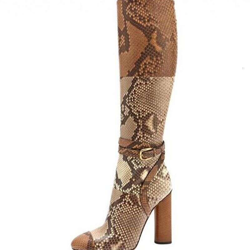 Sheepskin Knee High Square Heels Design Patchwork High Quality Woman Autume Winter Party Dress Long Boots