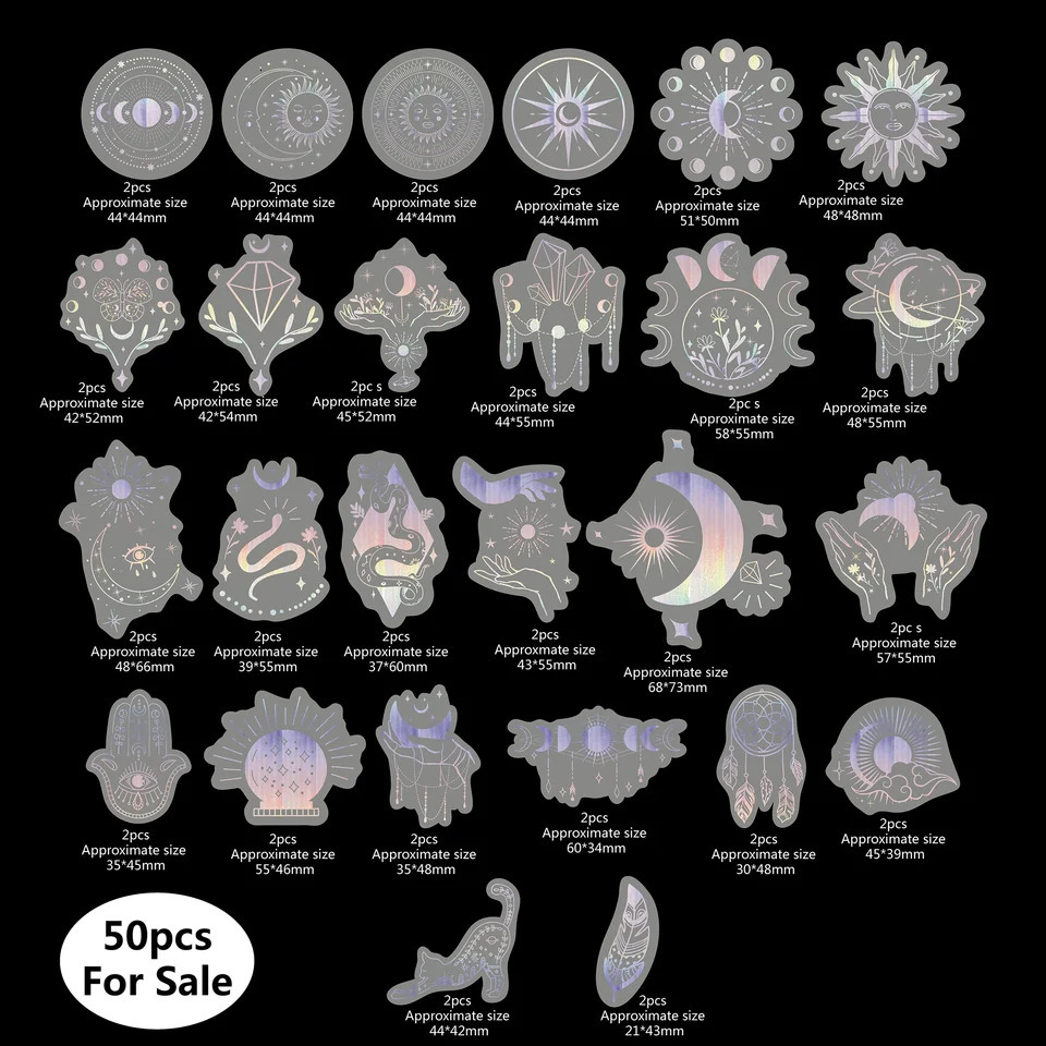 50 holographic glitter stickers PET transparent shiny waterproof decorative stickers 240625