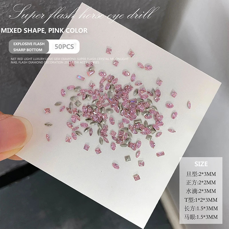 50 pieces of mini shaped crystal sharp bottom diamond K9 sparkling jewelry nail charm art Rhinestone DIY decorative accessories 240625