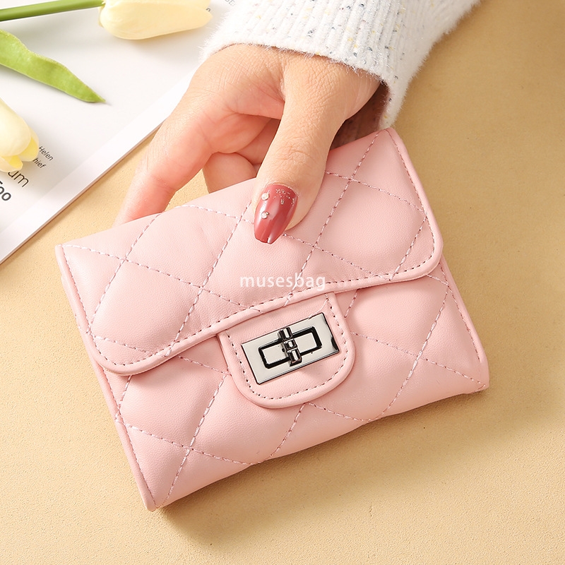 Fashionable Women's High Quality High end and Practical Small Fragrant Wind Lingge Wallet Short Handheld Bag New Korean Versatile Large Capacity 