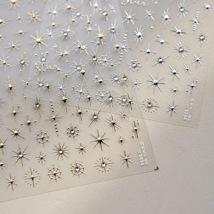 5D Copper Star Nail Art Sticker 1 Deluxe Diamond Gold Silver Laser Five Corner Self Adhesive Nail Decoration Slider Decal 240625