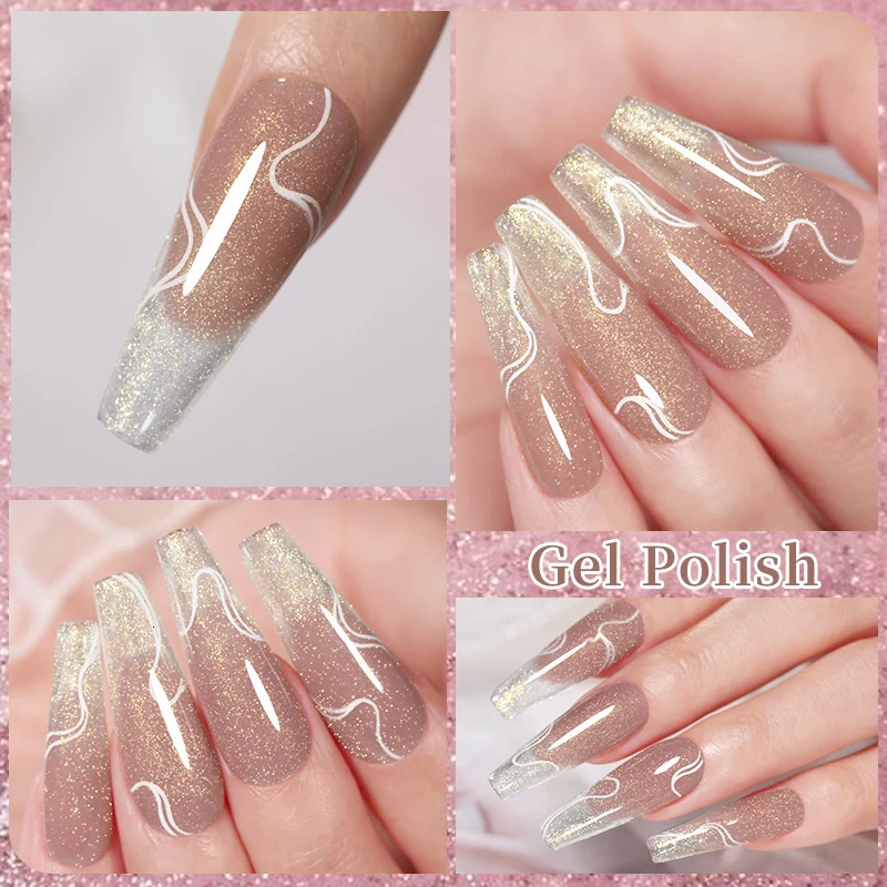 LILYCUTE 7ML Gold Glitter gel nail polish Aurora Laser Shine Semi anent UV gel Color Nail Art gel Polishing 240625