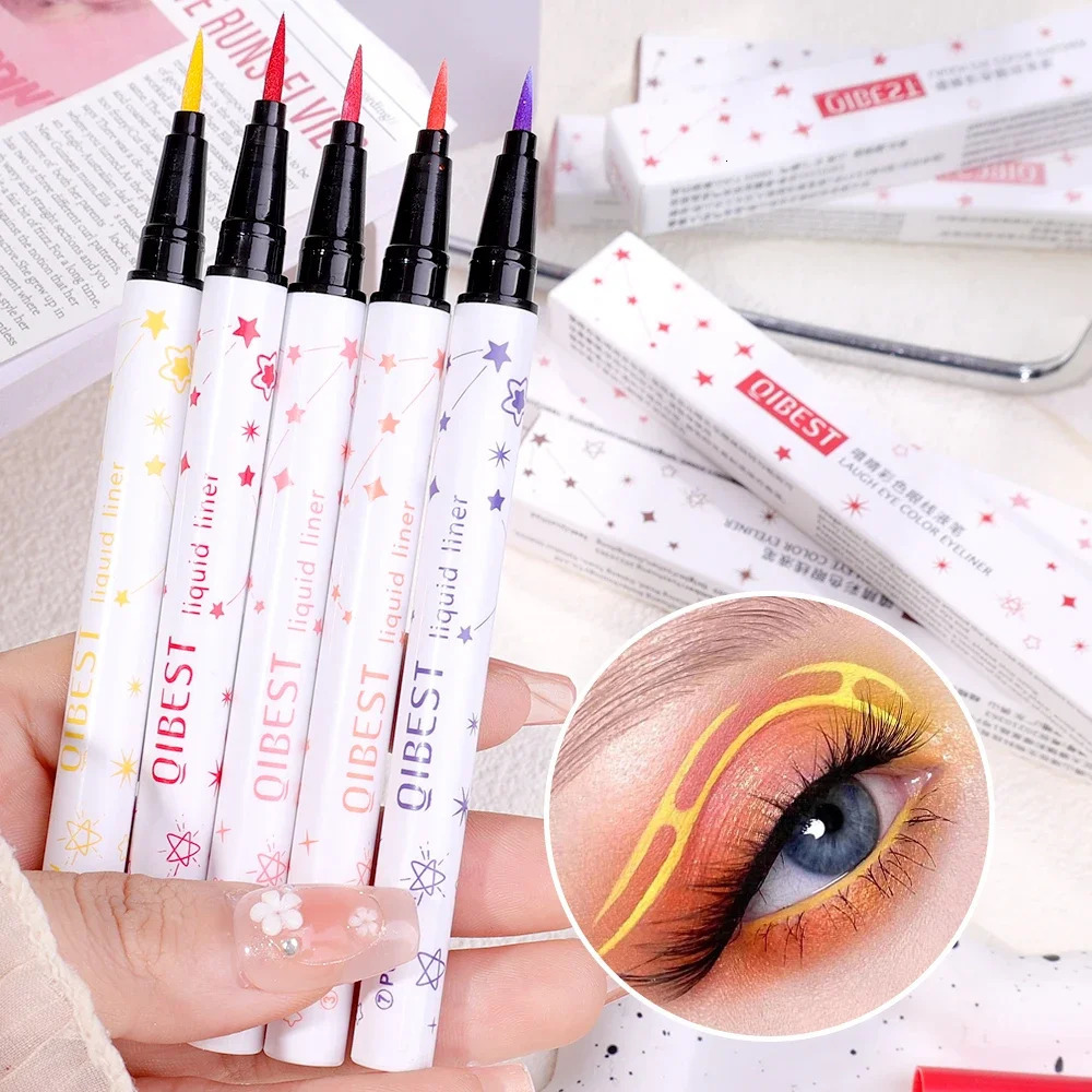 Long-Lasting Colorful White Liquid Eyeliner Pencil Waterproof Quick-Dry Black Red Purple Blue Eye Liner Korean Makeup Cosmetic 240625