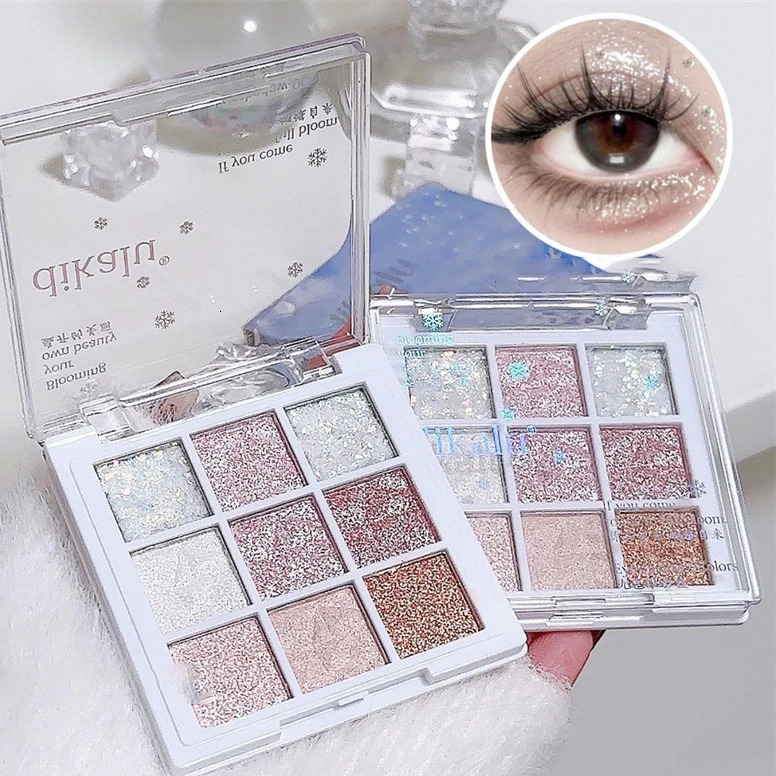 Snow Sequin 9-Color Eye Shadow Palette Glitter Snowflake Diamond White Eye Shadow Korean Charming Contour Eyes Make Up Palette 240625