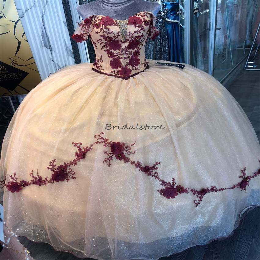 Sparkle Mexican Quinceanera Dresses 2024 Sweetheart Fifteen 3D Florals Flowers Birthday Dress Vestidos De Xv 15 Anos Debutante Shine Formal Occasion P