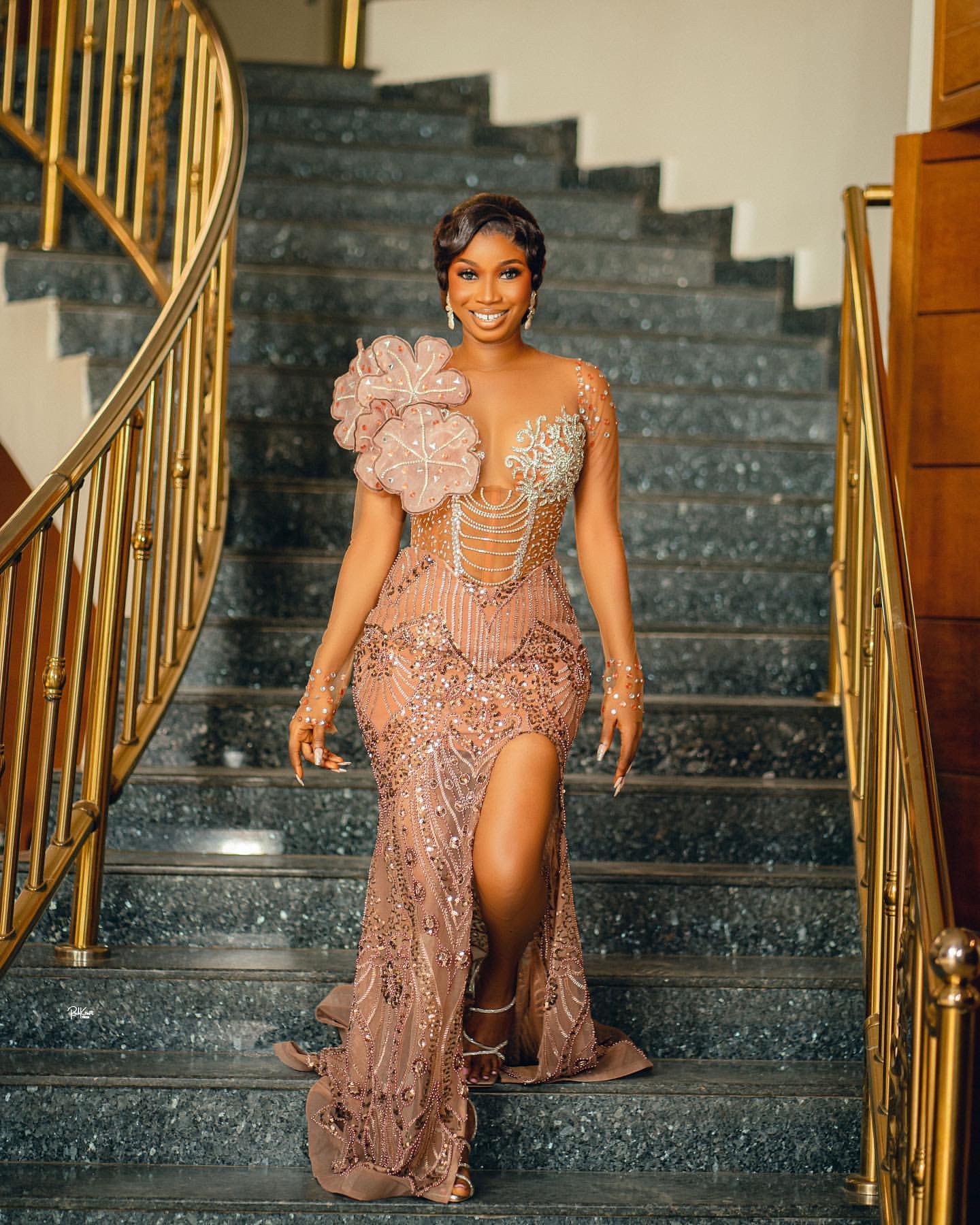 2024 Plus Size Champagne Illusion Mermaid Prom Dresses For Special Occasion Florals Beaded Crystals Formal Party Second Reception Birthday Engagement 