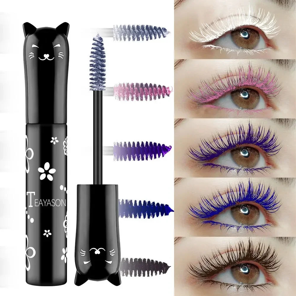 6 Color Waterproof Fast Drycara Mascara Curls Extension Non-smudge Mascara Blue Pink Purple Black White Coffee Ink Mascara o240625