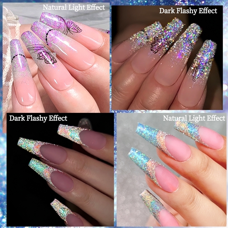 NICOLE DIARY Auroras Reflective Giltter Sequins Sparkly Flash Crystal Pigment Dip Chrome Powder Nails DIY Dust Nail Supplies 240625