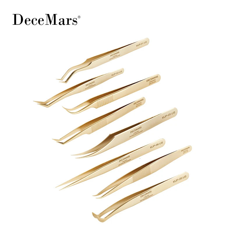 DeceMars Eyelash Extension Tweezers Gold Color 240626