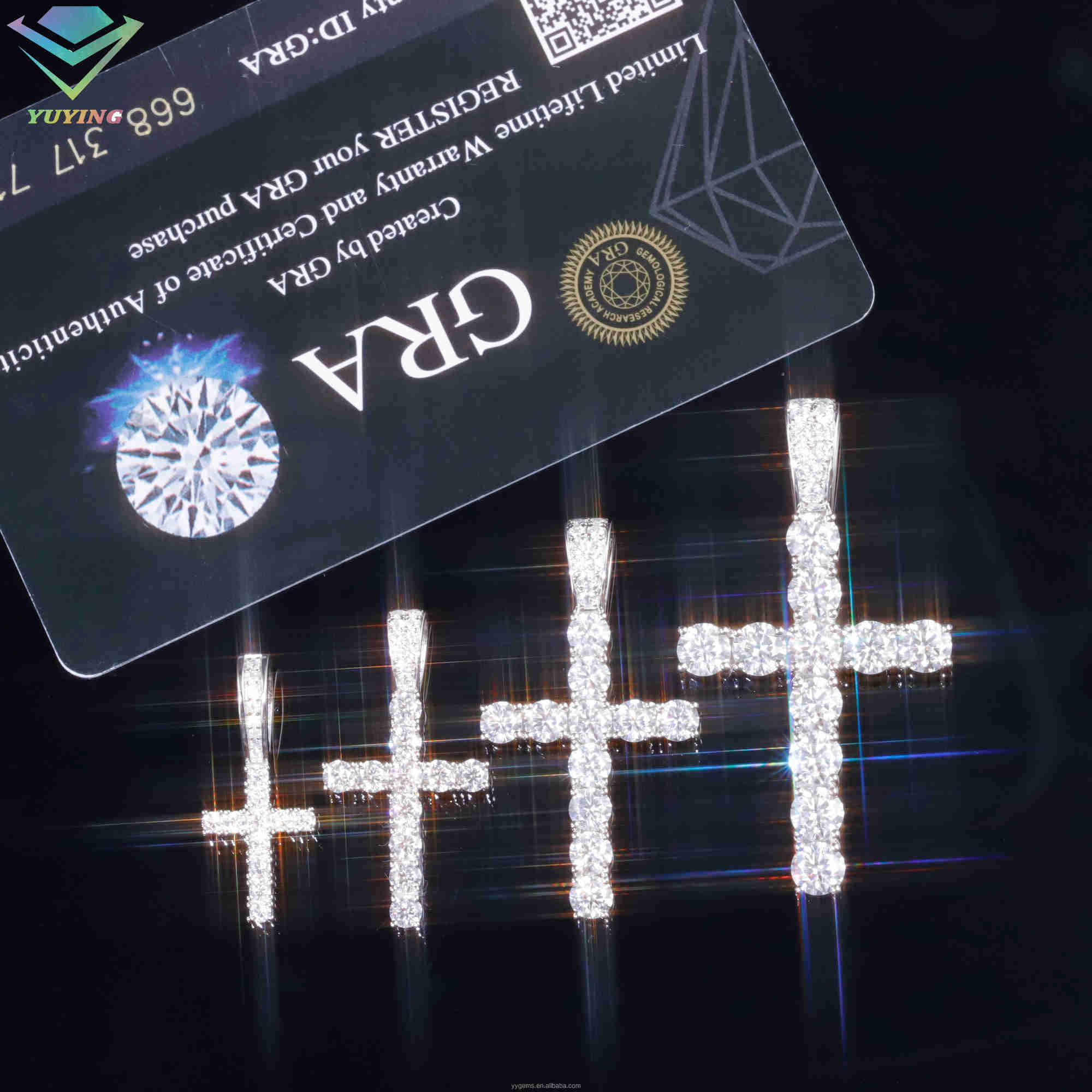 Ready to Ship Jewelry 3mm 4mm 5mm VVS Moissanite Dia Sier Material Cross Pendant for Hip hop Mens