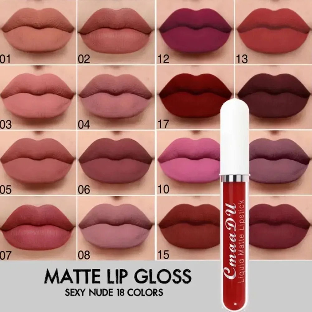 18 Colors Matte Lip Gloss Waterproof Long Lasting NudeVelvet Liquid Lipsticks Non Sticky Cup Sexy Red Lip Tint Makeup Cosmetics 240626