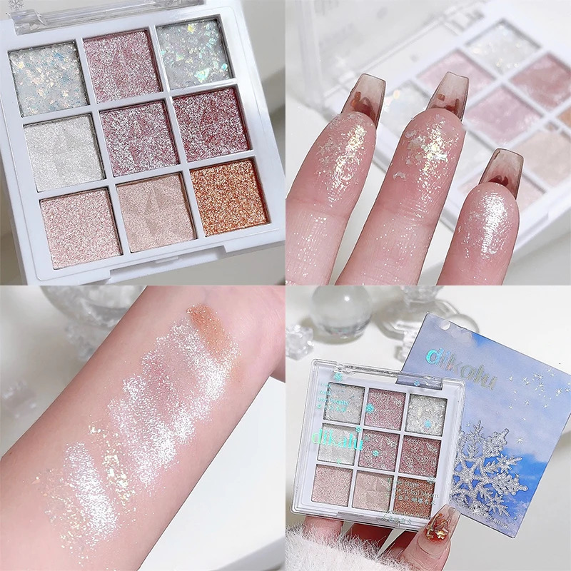 Snow Sequin 9-Color Eye Shadow Palette Glitter Snowflake Diamond White Eye Shadow Korean Charming Contour Eyes Make Up Palette 240625
