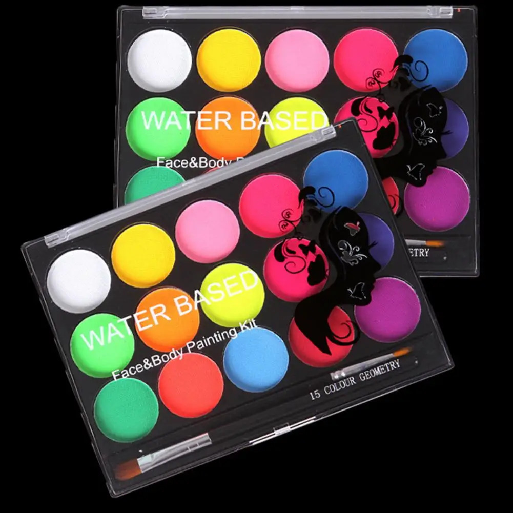 Safe Face Painting Kit Face Painting Kit High Pigmented Water Based Face Body Painting Kit 15 Color Eyeshadow Palette for Glow 240626