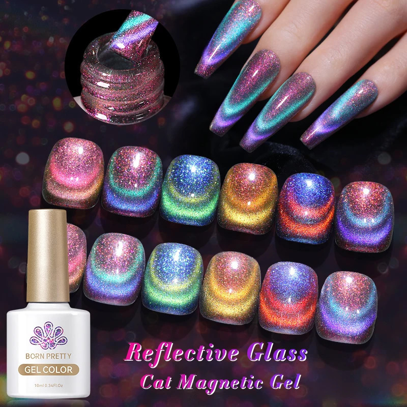 10ml Double light reflective glass cat magnetic gel glitter rainbow color gel nail polish semi anent Varnis 240625