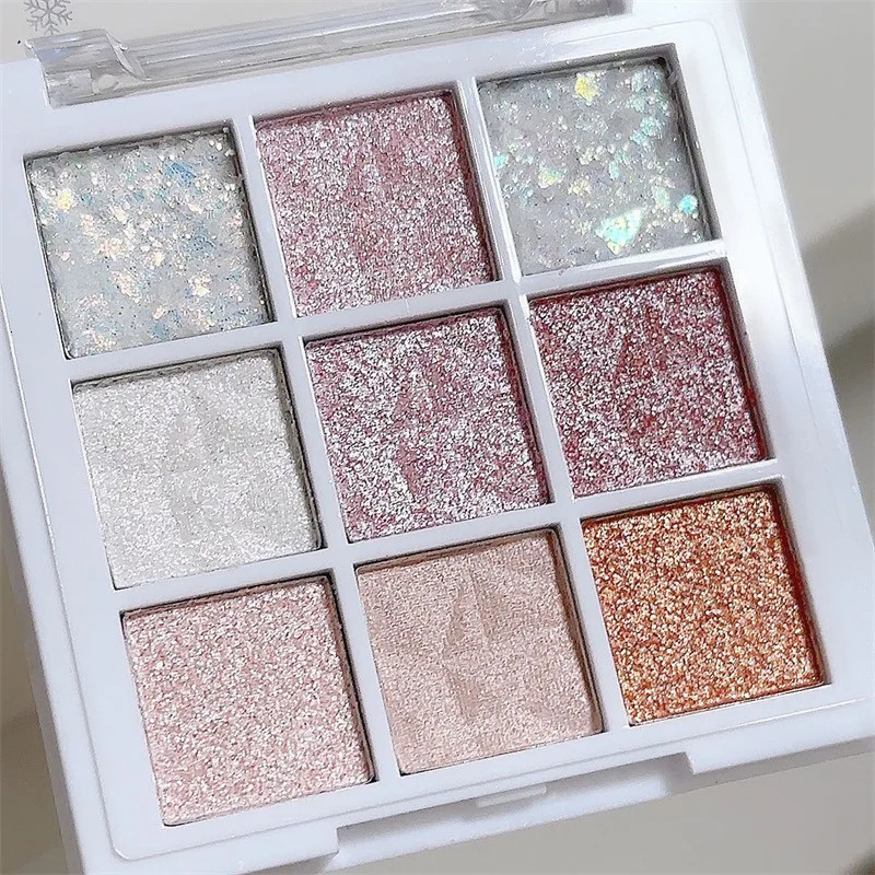 Snow Sequin 9-Color Eye Shadow Palette Glitter Snowflake Diamond White Eye Shadow Korean Charming Contour Eyes Make Up Palette 240625