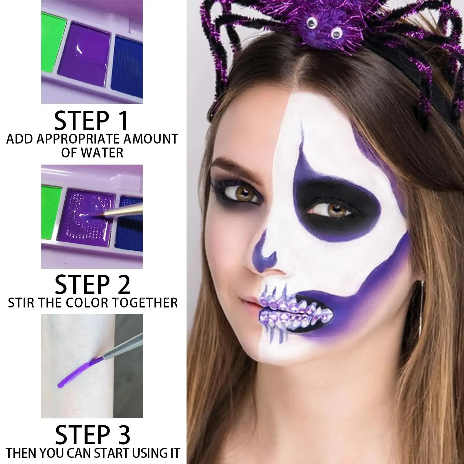 Water Activated Eyeliner PaletteNeon Face Paint Colored Halloween Liner EyelinerUV Blacklight Fluorescent Glow Face Body Paint 240626