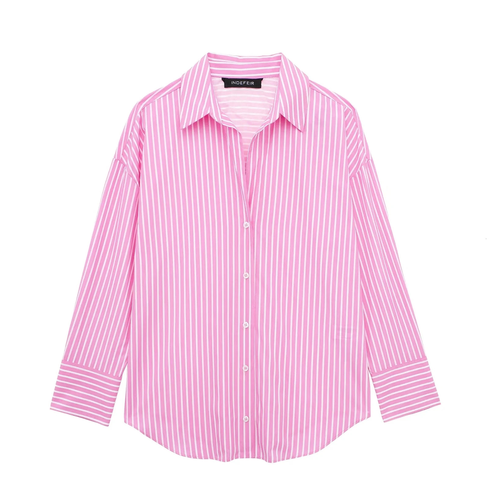 Pink Shirts Womens Blouses Striped Long Sleeve Tops Casual Loose With Button Summer inszartrafz Shirt Mujer Blusas y2k Top 240626